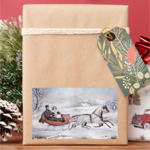 Vintage Weihnachten, Die Straße Winter, Schlittenp Rechteckiger Aufkleber
