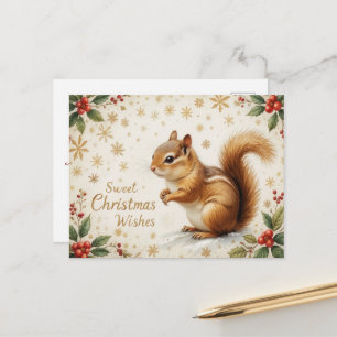 Vintage-Weihnachten-Eichhörnchen-rustikale Wald-We Feiertagspostkarte