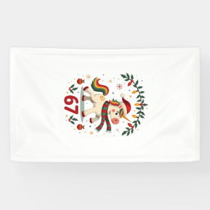 Vintage Weihnachten Einhorn 6. Geburtstag Dabbing  Banner