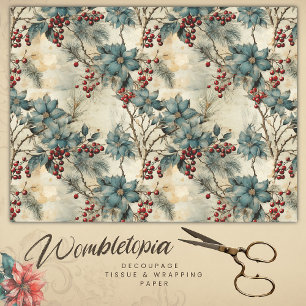 Vintage-Weihnachten Elegant Rot Grau Decoupage Seidenpapier