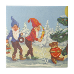 Vintage-Weihnachten, Elfen im Schnee Wald Winter Fliese