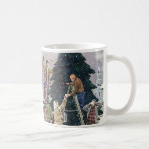 Vintage Weihnachten, Familie beim Aufhängen von Li Kaffeetasse