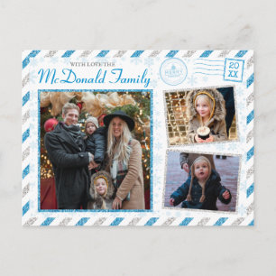 Vintage Weihnachten Familie Foto Glitzer Luftpost Postkarte