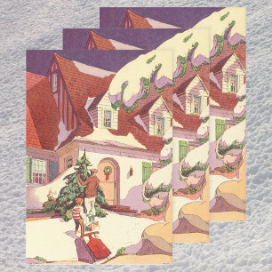 Vintage Weihnachten, Familienhaus im Schnee Geschenkpapier Set