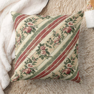 Vintage-Weihnachten Floral Gestreift (7) Kissen