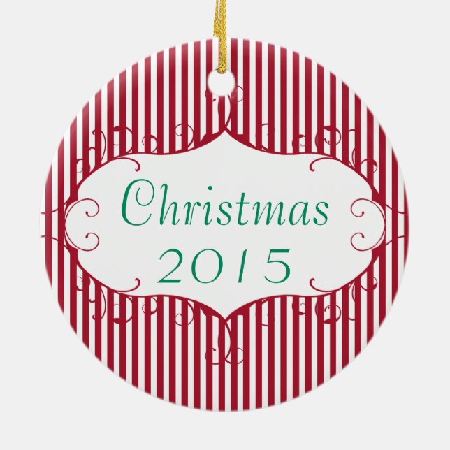 Vintage Weihnachten Foto Roter Streifen Ornament (Hinten)