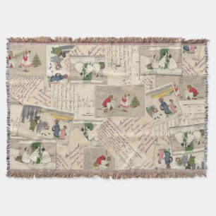 Vintage-Weihnachten-französische-Schneemädchen-Pos Decke