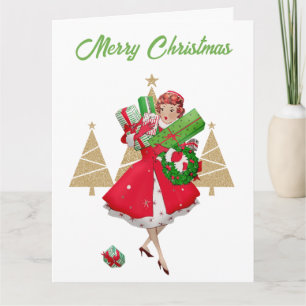 Vintage-Weihnachten Frau Frohe Weihnachten Karte