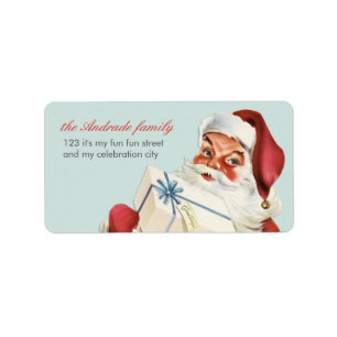 Vintage-Weihnachten Fröhlicher Santa Blau Rot Feie Adressaufkleber