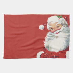 Vintage Weihnachten, fröhlicher Santa Claus zwinke Geschirrtuch