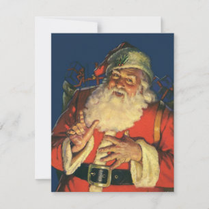 Vintage Weihnachten, fröhlicher Weihnachtsmann mit Feiertagskarte