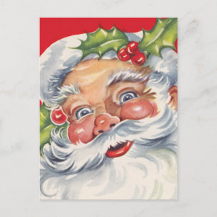 Vintage-Weihnachten, fröhlicher Weihnachtsmann mit Feiertagspostkarte