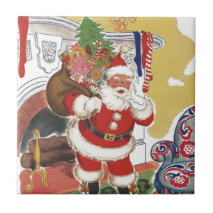 Vintage Weihnachten, fröhlicher Weihnachtsmann mit Fliese