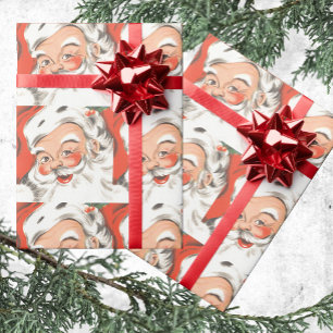 Vintage Weihnachten, fröhlicher Weihnachtsmann mit Geschenkpapier