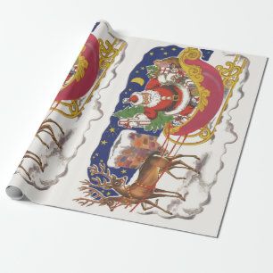Vintage Weihnachten, fröhlicher Weihnachtsmann mit Geschenkpapier