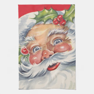 Vintage Weihnachten, fröhlicher Weihnachtsmann mit Geschirrtuch