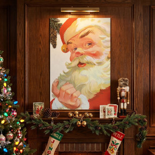 Vintage Weihnachten, fröhlicher Weihnachtsmann mit Poster
