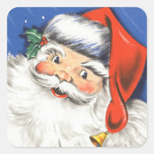 Vintage Weihnachten, fröhlicher Weihnachtsmann mit Quadratischer Aufkleber