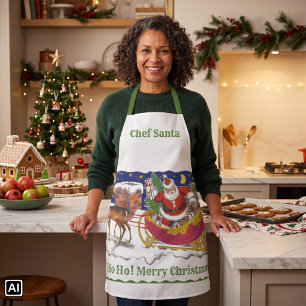 Vintage Weihnachten, fröhlicher Weihnachtsmann mit Schürze