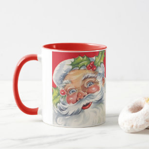 Vintage Weihnachten, fröhlicher Weihnachtsmann mit Tasse