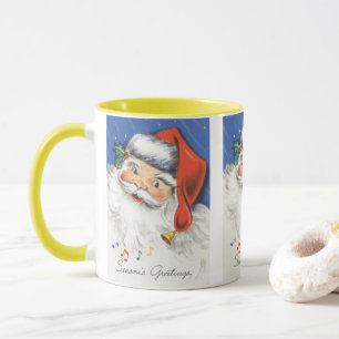 Vintage Weihnachten, fröhlicher Weihnachtsmann mit Tasse