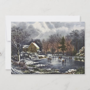 Vintage Weihnachten, Frühwinter Schlittschuhläufer Einladung