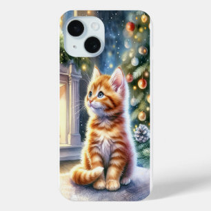 Vintage-Weihnachten-gelbes Kätzchen Case-Mate iPhone Hülle