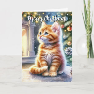 Vintage-Weihnachten-gelbes Kätzchen Karte