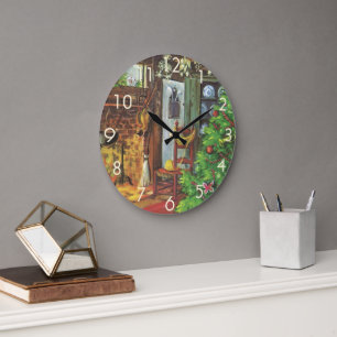 Vintage-Weihnachten, gemütliche Blockhütte mit Kam Große Wanduhr