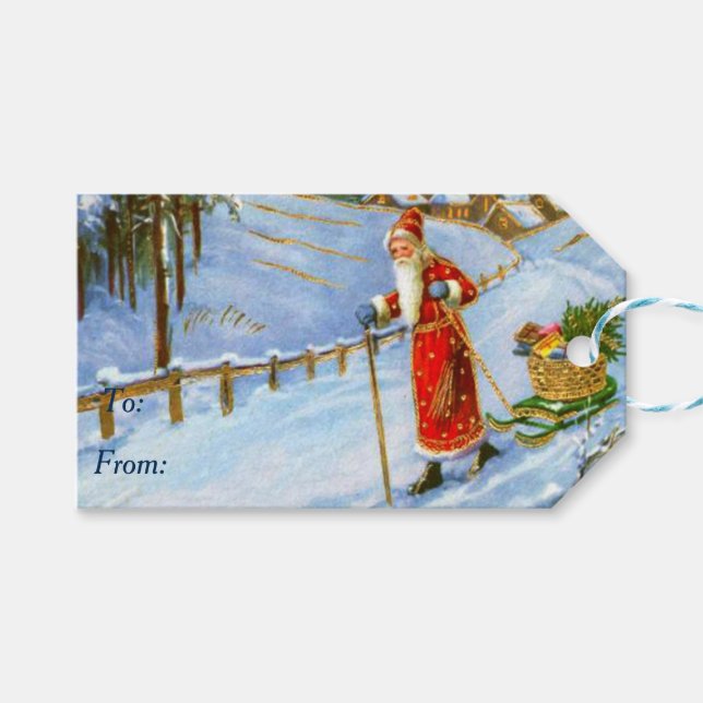 Vintage Weihnachten Geschenkanhänger (Vorderseite (Horizontal))