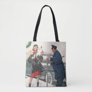 Vintage Weihnachten, Geschenke einkaufen Polizist