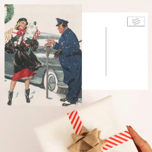 Vintage Weihnachten, Geschenke einkaufen Polizist Feiertagspostkarte