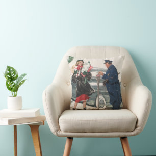 Vintage Weihnachten, Geschenke einkaufen Polizist Kissen