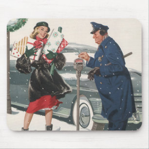 Vintage Weihnachten, Geschenke einkaufen Polizist Mousepad