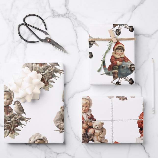 Vintage Weihnachten Geschenkpapier Set (Vorderseite)