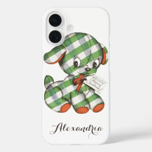 Vintage-Weihnachten-Gingham-Welpen-Plüschtier iPhone 16 Hülle