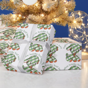 Vintage-Weihnachten-Gingham-Welpen-Plüschtier Geschenkpapier