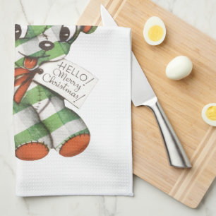 Vintage-Weihnachten Gingham-Welpen-Plüschtier Geschirrtuch
