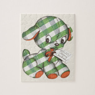 Vintage-Weihnachten Gingham-Welpen-Plüschtiere Puzzle