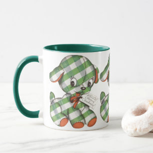 Vintage-Weihnachten Gingham-Welpen-Plüschtiere Tasse