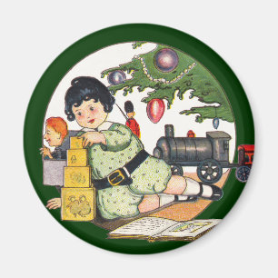 Vintage Weihnachten, Glücklicher Junge spielt mit Magnet