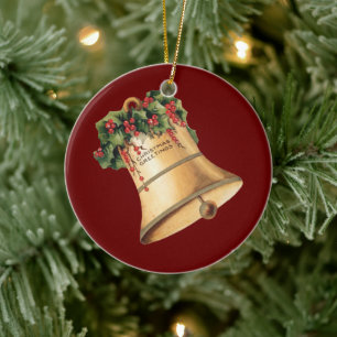 Vintage Weihnachten Goldene Glocken, Frohe Festtag Keramikornament