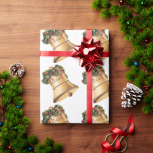 Vintage-Weihnachten Goldene Glocken, Grüße der Sai Geschenkpapier