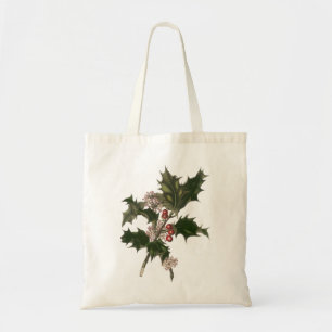Vintage Weihnachten, grüne Stechpalmenpflanze mit Tragetasche