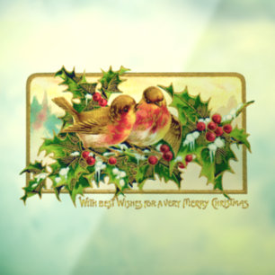 Vintage Weihnachten Gruß Vögel Holly Fensteraufkleber