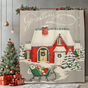 Vintage Weihnachten Grüße Niedlich Rotes Haus Slei Duschvorhang