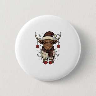 Vintage Weihnachten Highland Kuh Feiertags-Shirt_1 Button
