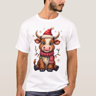 Vintage-Weihnachten Highland-Kuh in Santa-Hut Cute T-Shirt