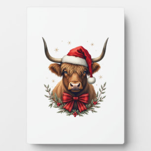 Vintage-Weihnachten Highland-Kuh in Santa-Hut Rust Fotoplatte