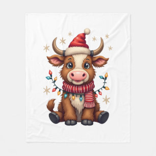 Vintage-Weihnachten Highland-Kuh in Santa-Hut Süße Fleecedecke